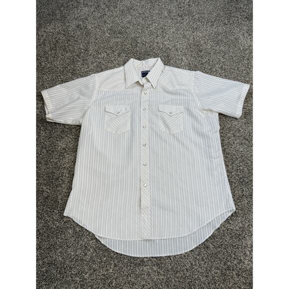 Men’s Wrangler Pearl Snap Button Up Western Shirt Size 18 Long Tail Short Sleeve - Picture 1 of 7